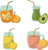 Fruit Juice Smoothie With Different Types Fruit. Isolated On White Background. Vector Illustration Collection.