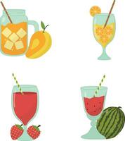 Fruit Juice Smoothie With Different Types Fruit. Isolated On White Background. Vector Illustration Collection.