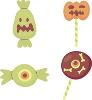 Halloween Candy Icon Set. With Spooky Cartoon Design and Shape. Vector Illustration.