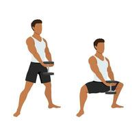 Man doing plie squat exercise with dumbbell. vector