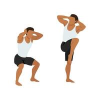 Man doing high knee squat exercise. vector