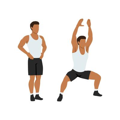 Man doing Jumping plyo jacks. star jumps exercise.