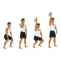 Man doing kettlebell clean and jerk exercise. vector