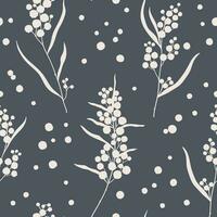 Hand drawn monochrome wattle branch seamless pattern. Australian native flower vector