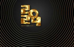 New year 2024 gold numbers. Decorative greeting card 2024 happy new year. Luxury circles, creative Christmas banner, geometric shape vector illustration isolated on dark background