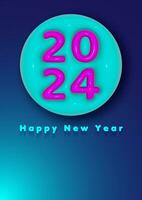 2024 New Year 3D logo design realistic colorful balloon style, blue template with copy space. Holiday symbol design for greeting card, invitation, calendar, party, label, plastic numbers, background vector
