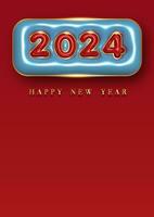 2024 New Year 3D logo design realistic colorful balloon style, red template with copy space. Holiday symbol design for greeting card, invitation, calendar, party, label, metallic numbers, background vector