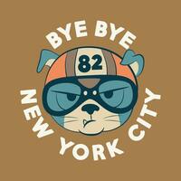 perro cara con tipografía adiós adiós nuevo York ciudad tipografía vector ilustración