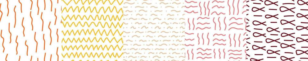 Set of simple doodle seamless pattern. vector