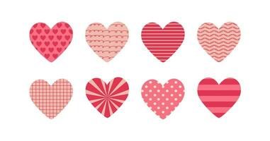 rosado corazones con resumen patrones. romántico amor símbolos, garabatos San Valentín día, de la madre día, cumpleaños. femenino humor. retro colores. vector