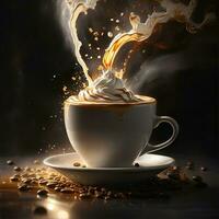 AI generated Aromatic coffee splash and splatter in a glass photo