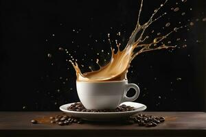 AI generated Aromatic coffee splash and splatter in a glass photo