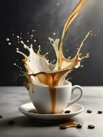 AI generated Aromatic coffee splash and splatter in a glass photo