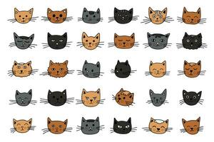 Hand drawn cat muzzle clipart. Cute pet face doodle set vector