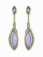 Earrings vintage jewelry design by hand watercolor painting. vector