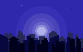 noche ciudad con Luna plano diseño vector