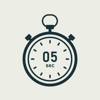 Five second stopwatch icon. Timer 5 sec. Vector