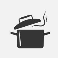 Pot with open lid icon. Boiling meal, soup or sauce, saucepan. Black Cooking Pan illustration. Vector