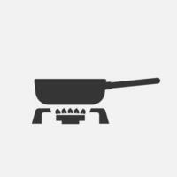 Saucepan on stove black icon. Frying pan, grill. Cooking food, prepare meal concept. Vector