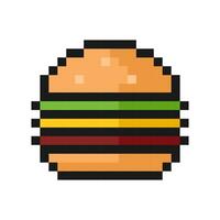 burger pixel art icon, vintage, 8 bit, 80s, 90s games, computer arcade game item, nostalgic, old games style, hamburger vector illustration