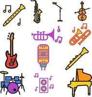 musical instrumentos íconos variable colores. vector