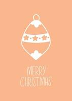 Merry Christmas greeting card with ball and lettering. Hand drawn vector