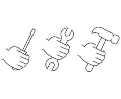 set of icon hand holding wrench vector