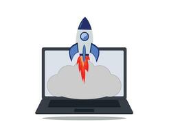 rocket take off from the laptop screen or start up and boosting business concept vector