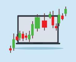 laptop with stock status information or stock charts or stock market graph chart in a laptop vector