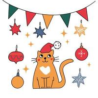 Christmas postcards with cute doodle elements.Cute fanny Christmas cats. vector