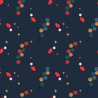 The Christmas pattern with elements - Christmas trees, gifts, stars, snowflakes, and ornaments. The hand-drawn element. Seamless pattern for wrapping paper, textile prints, and background designs. vector