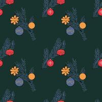 The Christmas pattern with elements - Christmas trees, gifts, stars, snowflakes, and ornaments. The hand-drawn element. Seamless pattern for wrapping paper, textile prints, and background designs. vector