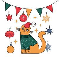 Navidad postales con linda garabatear elementos.lindo coño Navidad gatos vector