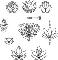 Lotus flower doodle icon Engrawing vector