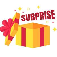 Yellow blank gift box with surprise text in flat design for using as banner vector