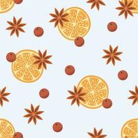 Seamless pattern with orange, berries and cinnamon vector