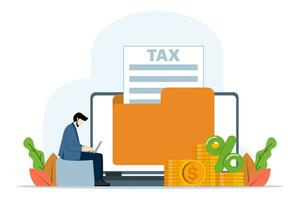 Online tax payment concept, Fill tax forms, Calendar showing Tax Payment Dates, create income tax returns and calculate business invoices. Tax calculations, Accounting and Financial Management. vector