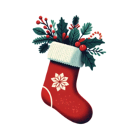ai generado un hermosa Navidad temática Papa Noel claus calcetín con decorativo elementos png