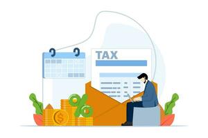 Online tax payment concept, Fill tax forms, Calendar showing Tax Payment Dates, create income tax returns and calculate business invoices. Tax calculations, Accounting and Financial Management. vector