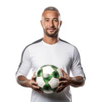 ai gerado brasileiro futebol jogador segurando uma futebol bola png