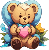 ai généré mignonne nounours ours avec l'amour forme autocollant png