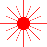 Red sun with sunshine light rays boho icon png