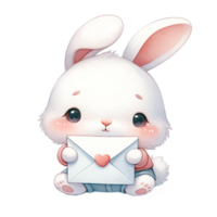 AI generated Bunny hold big love envelope watercolor illustration . .AI Generate png