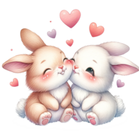 ai généré couple de lapins embrasser avec l'amour aquarelle illustration . .ai produire png