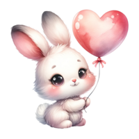 AI generated Bunny hold heart  balloon  watercolor illustration . .AI Generate png