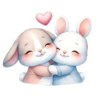 AI generated Couple of bunnies  hugging with love watercolor illustration . .AI Generate png