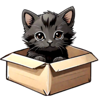 ai generado negro gatito en caja png