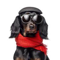 AI generated Fashion dog portrait isolated on transparent background, created with generative AI png