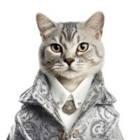 AI generated Fashion cat portrait isolated on transparent background, created with generative AI png