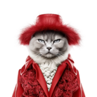 AI generated Fashion cat portrait isolated on transparent background, created with generative AI png